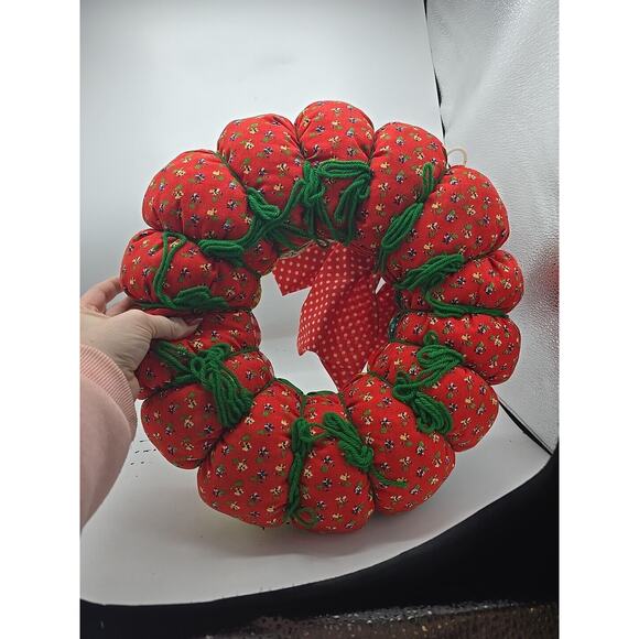 Vintage Handmade Patchwork Cottagecore Holiday Christmas Farmhouse Wreath - Picture 4 of 5